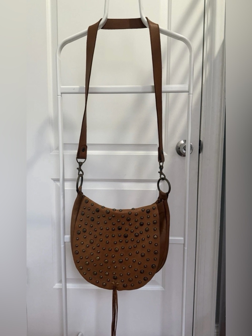 McFadin Stacy & Laurie Leather Studded Crossbody Bag Purse Brown Handmade